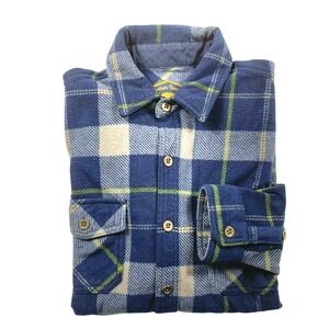 Freedom Foundry Fleece Plaid Shirt Medium Mens Blue Green Check Flannel Style